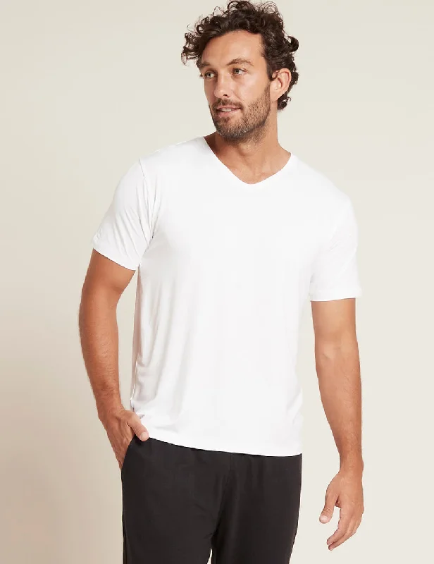 Men's short-sleeve subtle soft-grill top-Men's V-Neck T-Shirt - White