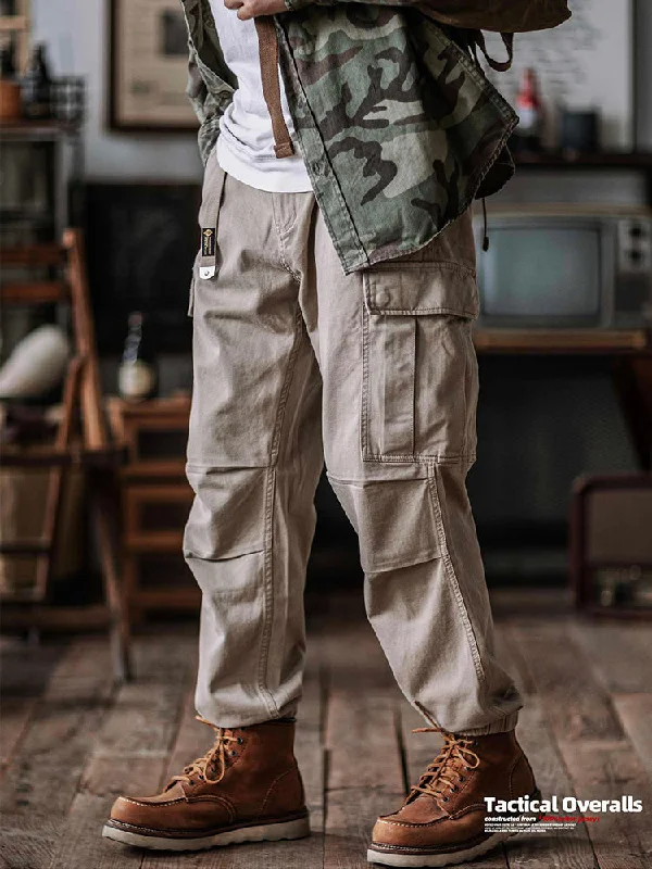 men's tailored outdoor wrinkle-free red pants-men's wide-leg vacation luster brown pants-Men's Washed Tactical Cargo Pants with Belt