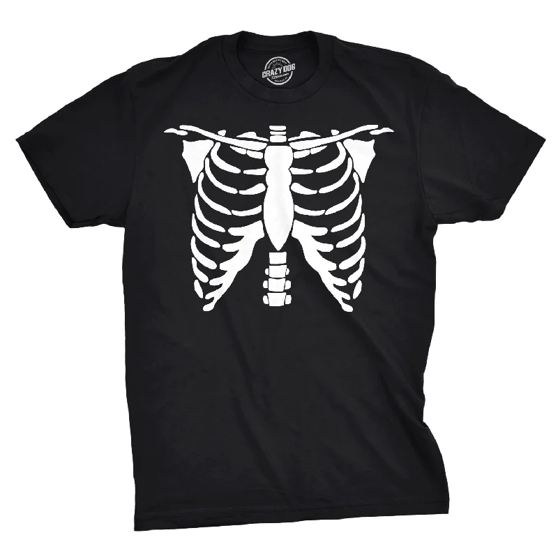 Men's short-sleeve handcrafted ramie top-White Skeleton Rib Cage Men's Tshirt