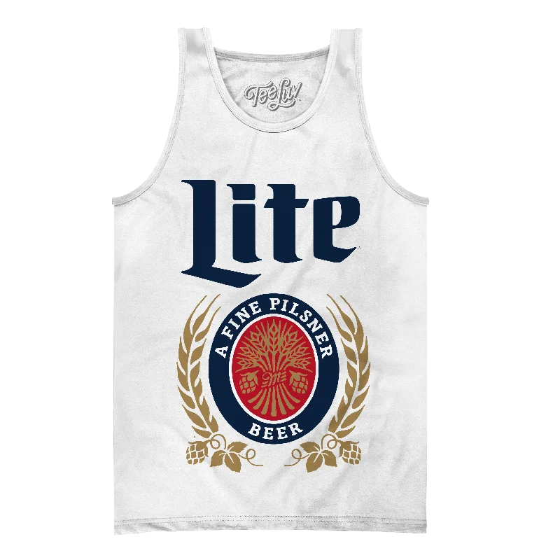 Men's short-sleeve soft thistle top-Vintage Miller Lite Logo Tank Top - White