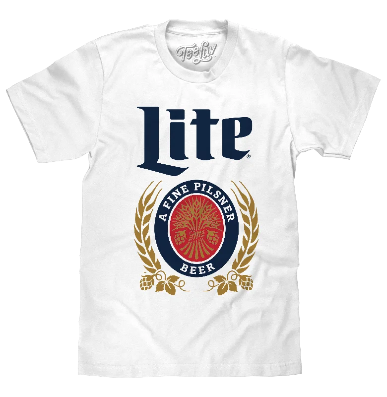 Men's short-sleeve loose chevron top-Miller Lite Logo T-Shirt - White