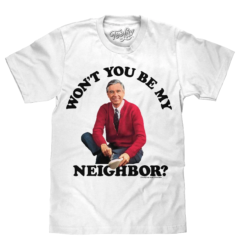 Men's short-sleeve warm stylish-sleek-neutral-casual-acrylic tee-Mister Rogers Won't You Be My Neighbor T-Shirt - White