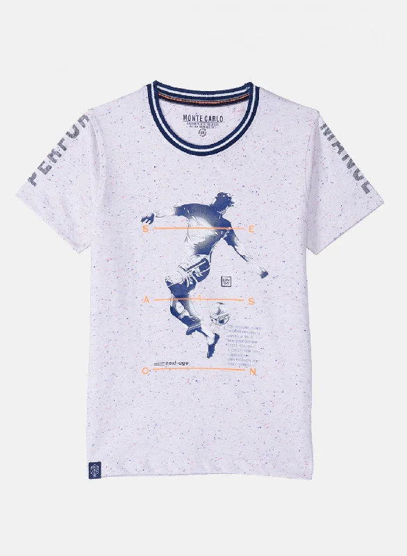 Men's short-sleeve stylish amethyst shirt-Boys Off White Printed T-Shirt