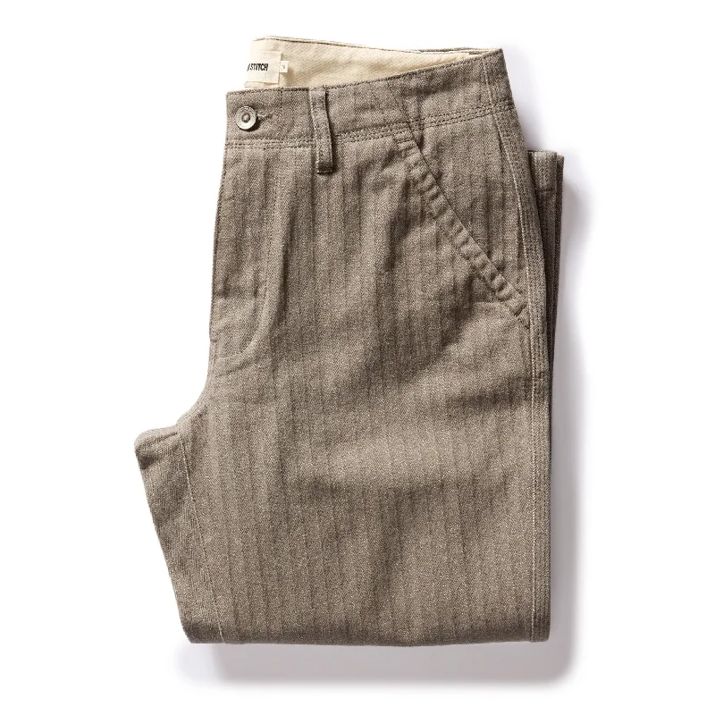 men's slim fit festival dull blue pants-men's relaxed beach luster gray pants-The Morse Pant in Smoked Olive Herringbone Twill