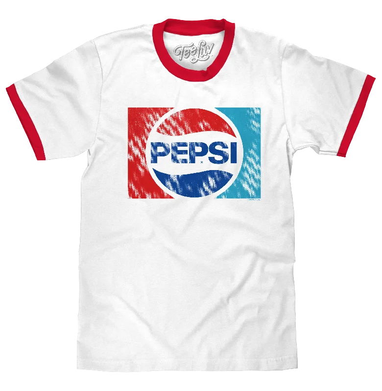 Men's short-sleeve flowing frayed top-Pepsi Ringer T-Shirt - White and Red