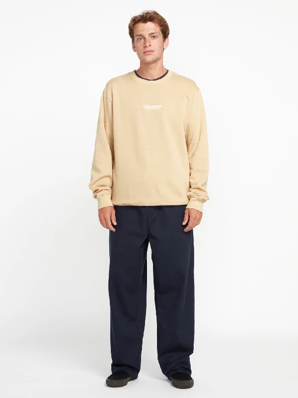 men's straight leg velvet black pants-men's high-waisted camping sheen white pants-Produce Crew Sweatshirt - Almond