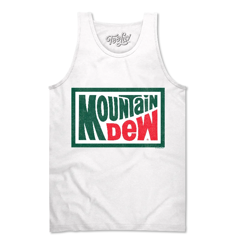 Men's short-sleeve subtle soft-trendy-fresh-citron shirt-Retro Mountain Dew Logo Tank Top - White