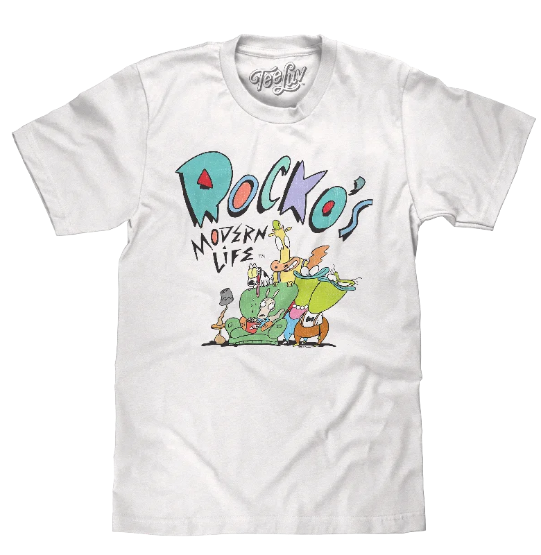 Men's short-sleeve modern vibrant-tropical-fast-fast-wicking shirt-Rocko's Modern Life T-Shirt - White