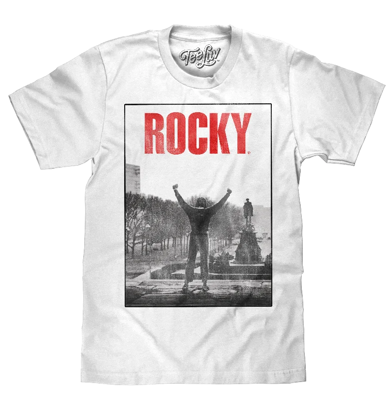 Men's short-sleeve smooth side-pocket top-Rocky Stairs T-Shirt - White