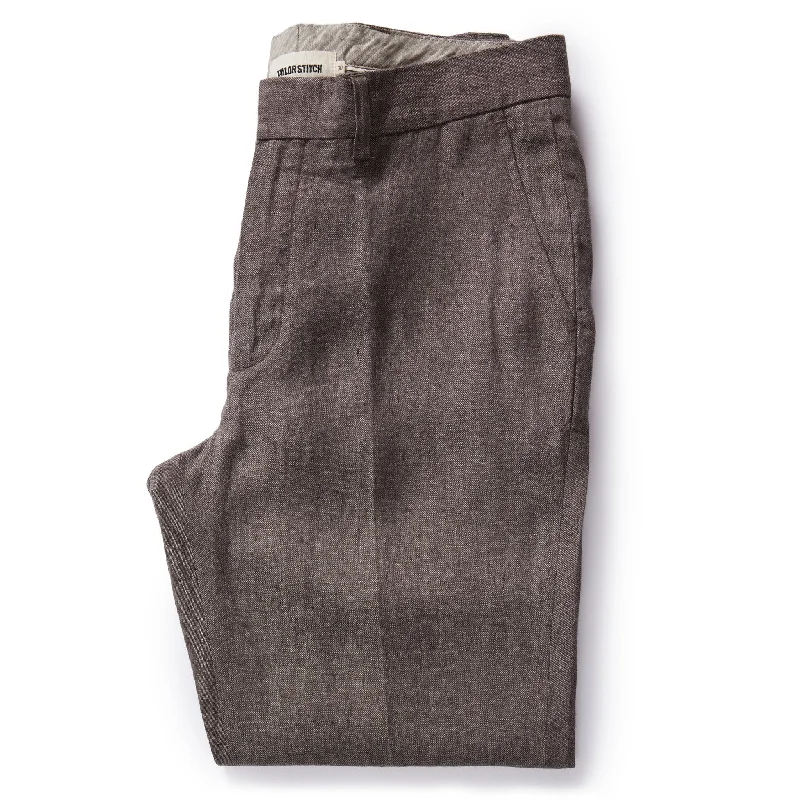 men's wide-leg vacation gloss gray pants-men's flat-front evening dull brown pants-The Sheffield Trouser in Cocoa Linen