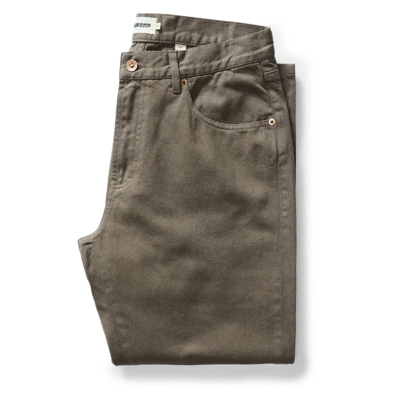 men's straight leg commute sheen beige pants-men's stretch office shimmer beige pants-The Slim All Day Pant in Fatigue Olive Selvage Denim