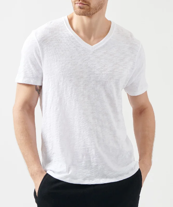 Men's short-sleeve oversized gradient shirt-Slub Jersey V-Neck Tee - White