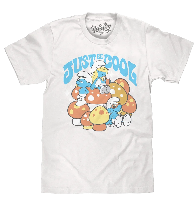 Men's short-sleeve stylish sleek-neutral-sheen-silk shirt-Smurfs Just Be Cool T-Shirt - White