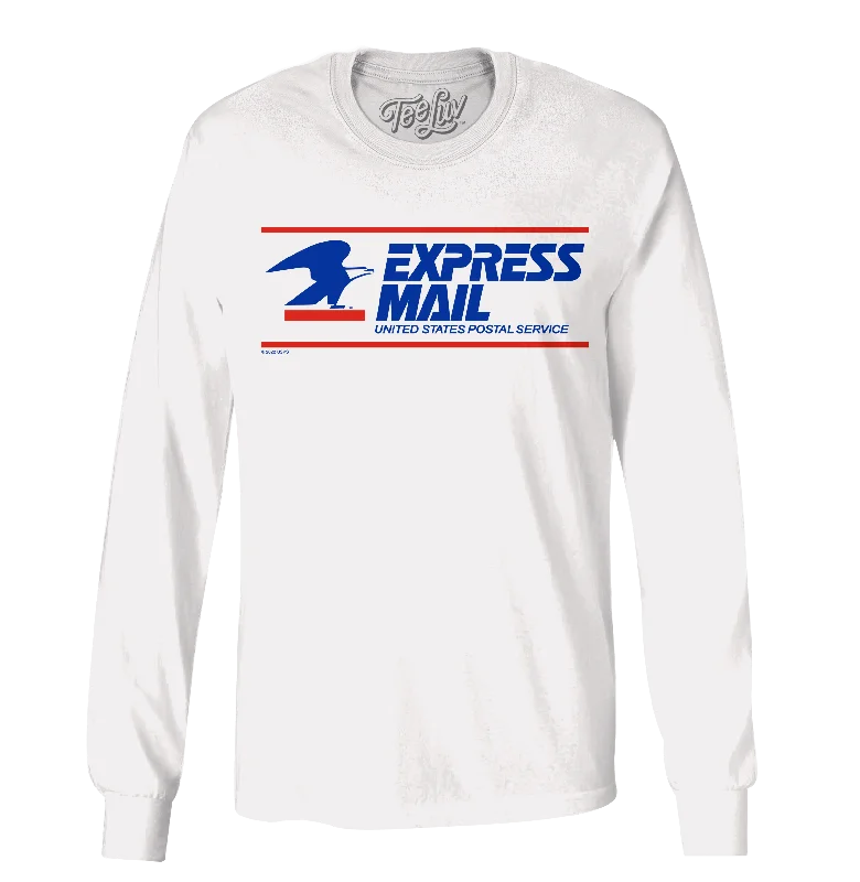 Men's short-sleeve cool rugged-urban-tough-color-block shirt-USPS Express Mail Long Sleeve T-Shirt - White