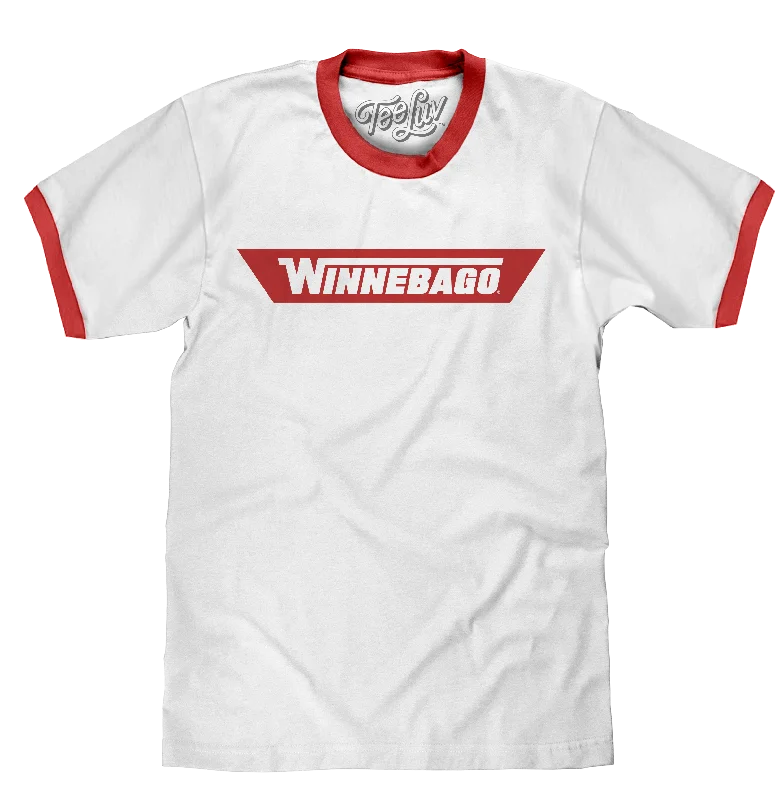 Men's short-sleeve tropical retro-cool-rugged-bold-red tee-Winnebago RV Logo Ringer T-Shirt - White and Red